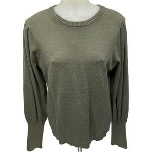 Magaschoni Green Gray Long Cuff Ribbed knit Sleeves Pleated Sweater Wome…